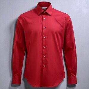 Van Heusen Mens Red Fitted Dress Shirt Long Sleeve Button Up Size L 16-16.5‎